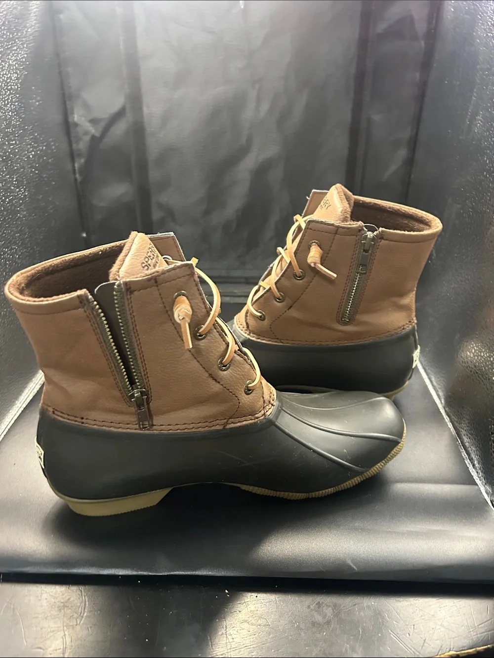 Sperry Brown Leather and Olive Rubber Duck Boots